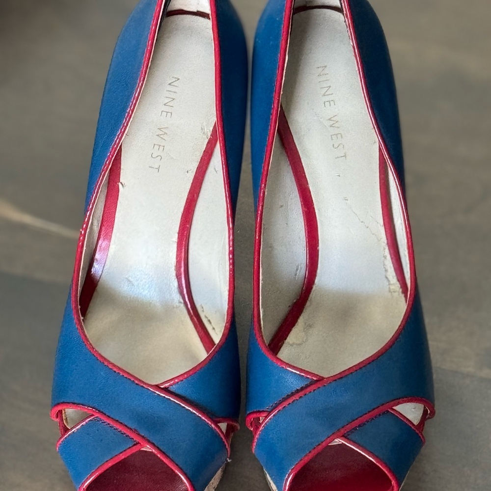 Nine West Blue and Red High Heel Peep-Toe Shoes